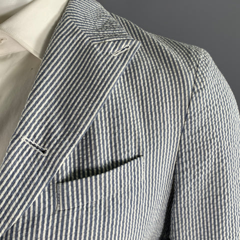 WOOSTER + LARDINI Chest Size 36 Blue White Seersucker Cotton Sport Coat