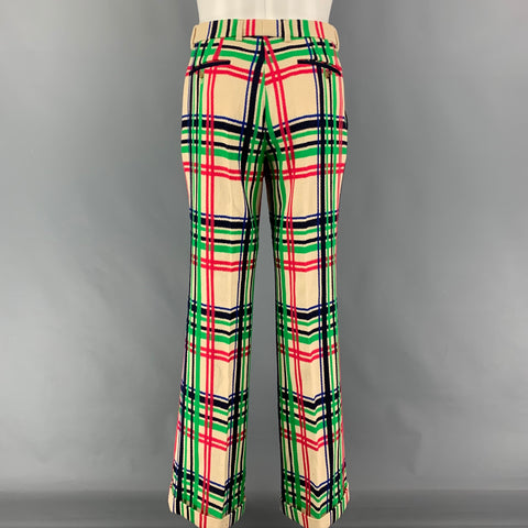 GUCCI FW 21 Size 36 Cream Multi Color Plaid Wool Cotton Notch Lapel Suit
