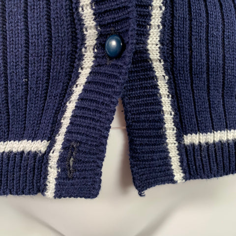 COURREGES Size S Navy White Ribbed V-Neck Cardigan