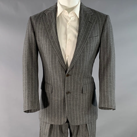 RALPH LAUREN Size 39 Grey Chalkstripe Wool Notch Lapel Pleated Suit