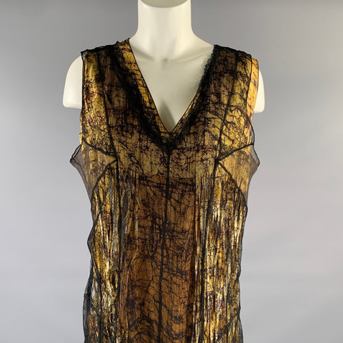 BOTTEGA VENETA Size M Yellow Black Silk Blend Knee-Length Dress