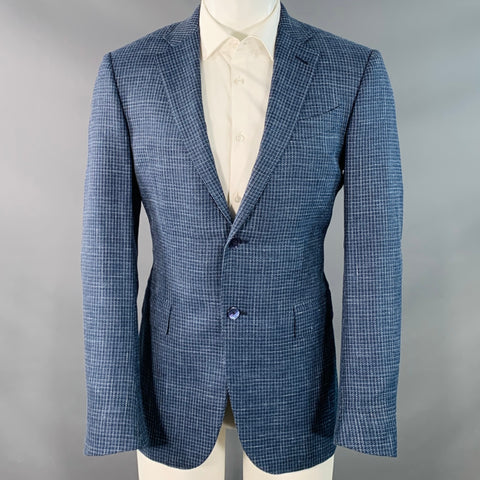 ERMENEGILDO ZEGNA Size 40 Blue Black White Woven Notch Lapel Sport Coat