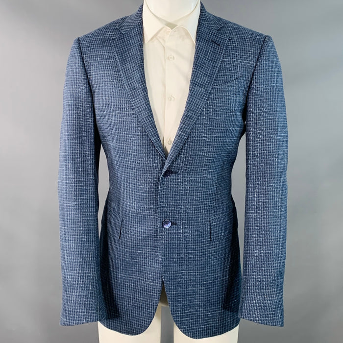 ERMENEGILDO ZEGNA Size 40 Blue Black White Woven Notch Lapel Sport Coat