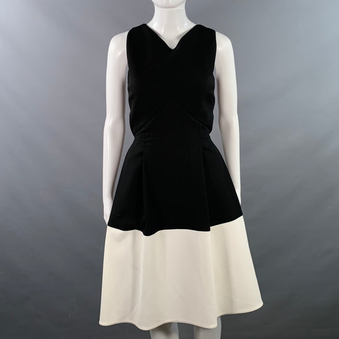 ROLAND MOURET Size 8 Black White Polyester Blend Color Block Sleeveless A-Line Dress