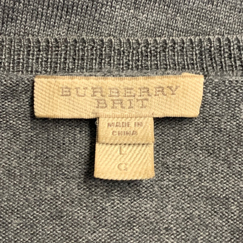 BURBERRY BRIT Taille L Gris anthracite Pull col V en jersey et laine