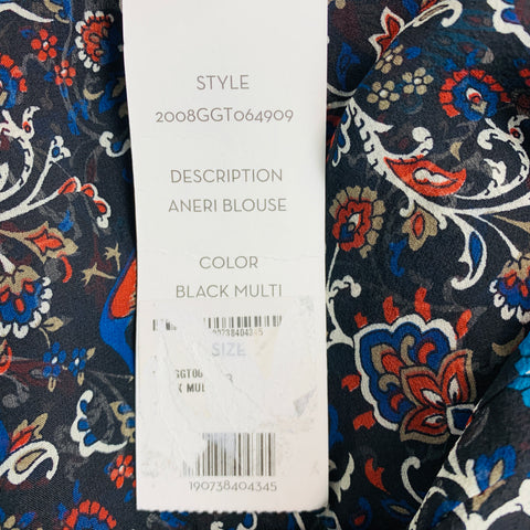 VERONICA BEARD Taille 8 Blouse à volants en soie multicolore noire