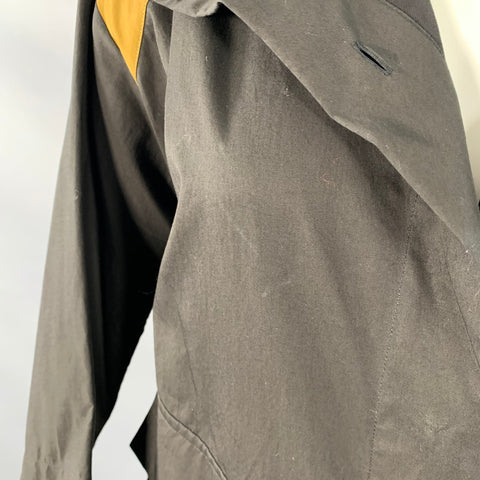 DRIES VAN NOTEN Size 8 Black Olive Cotton Two Tone 3/4 Sleeves Jacket