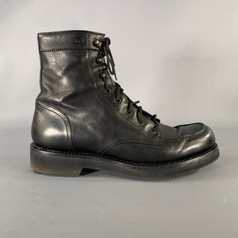 GUCCI Size 11.5 Black Solid Leather Military Boots