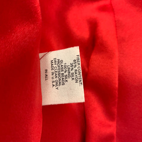 RICHARD TYLER Couture Talla 8 Conjunto de 2 piezas hasta la rodilla con cuentas de rayón de seda roja