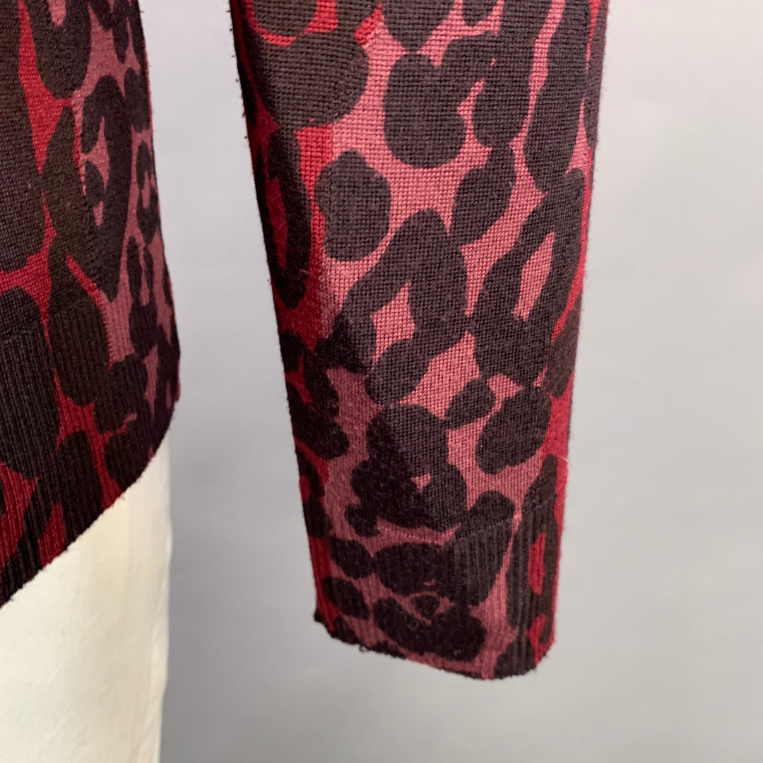 BURBERRY Size XL Red Black Pink Animal Print Wool Silk Crew Neck Pullover