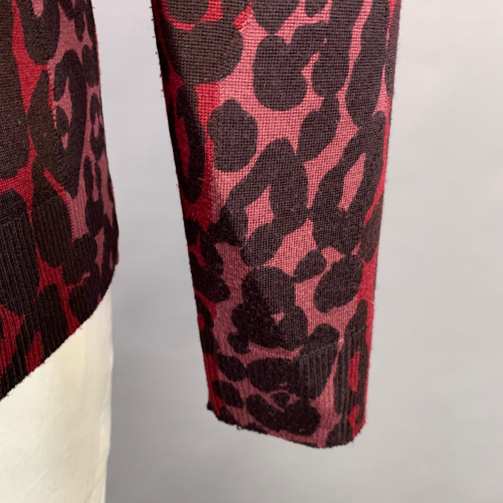 BURBERRY Size XL Red Black Pink Animal Print Wool Silk Crew Neck Pullover