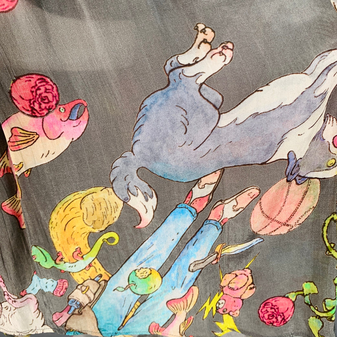 ZADIG & VOLTAIRE Size S Joslin Grey Multi Color Viscose Cartoon Elastic Waistband High Low Skirt