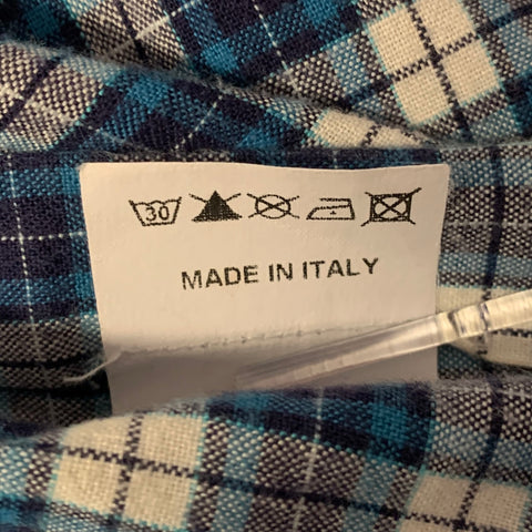 ADAM KIMMEL Size L Blue White Tartan Wool Cotton Long Sleeve Shirt