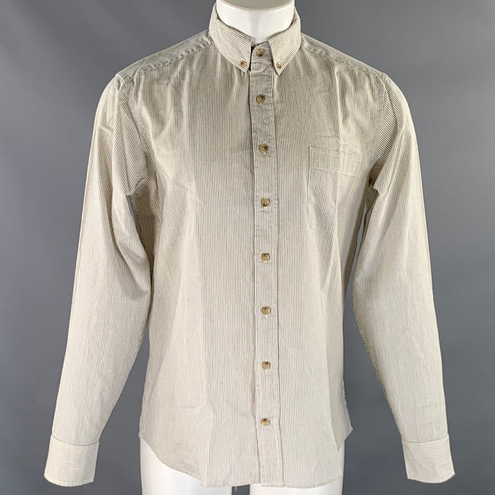 TAYLOR STITCH Size M White Navy Stripe Cotton Button Down Long Sleeve Shirt