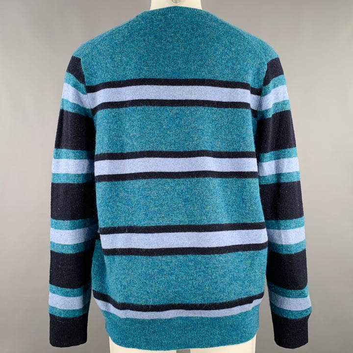 TODD SNYDER Size XL Blue Light Blue Stripe Wool Blend Crew Neck Sweater