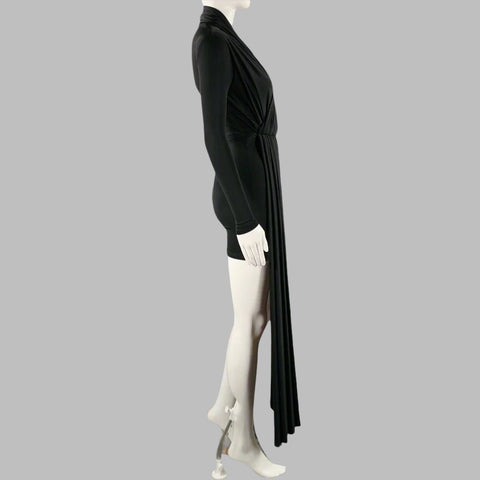 BALENCIAGA Size 4 Black Viscose Blend Draped Long Sleeve Cocktail Dress