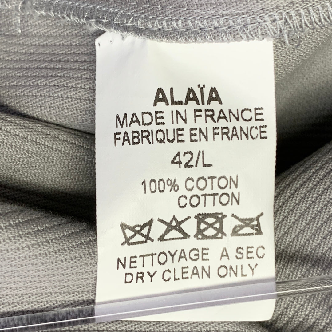 ALAIA Size 10 Grey Silver Cotton Twill Belted Double Breasted Coat