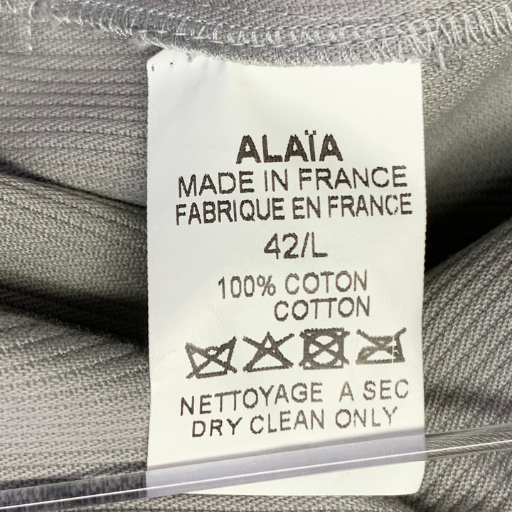 ALAIA Size 10 Grey Silver Cotton Twill Belted Double Breasted Coat