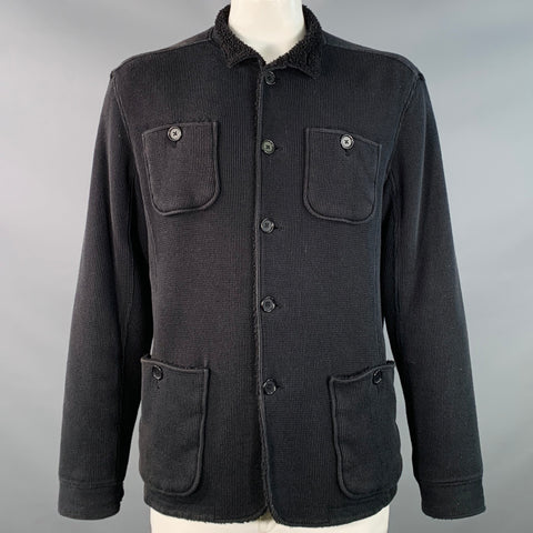 JOHN VARVATOS STAR USA Size XL Black Waffle Knit Cotton Fleece Lined Jacket