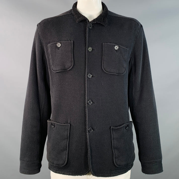 JOHN VARVATOS STAR USA Size XL Black Waffle Knit Cotton Fleece Lined Jacket