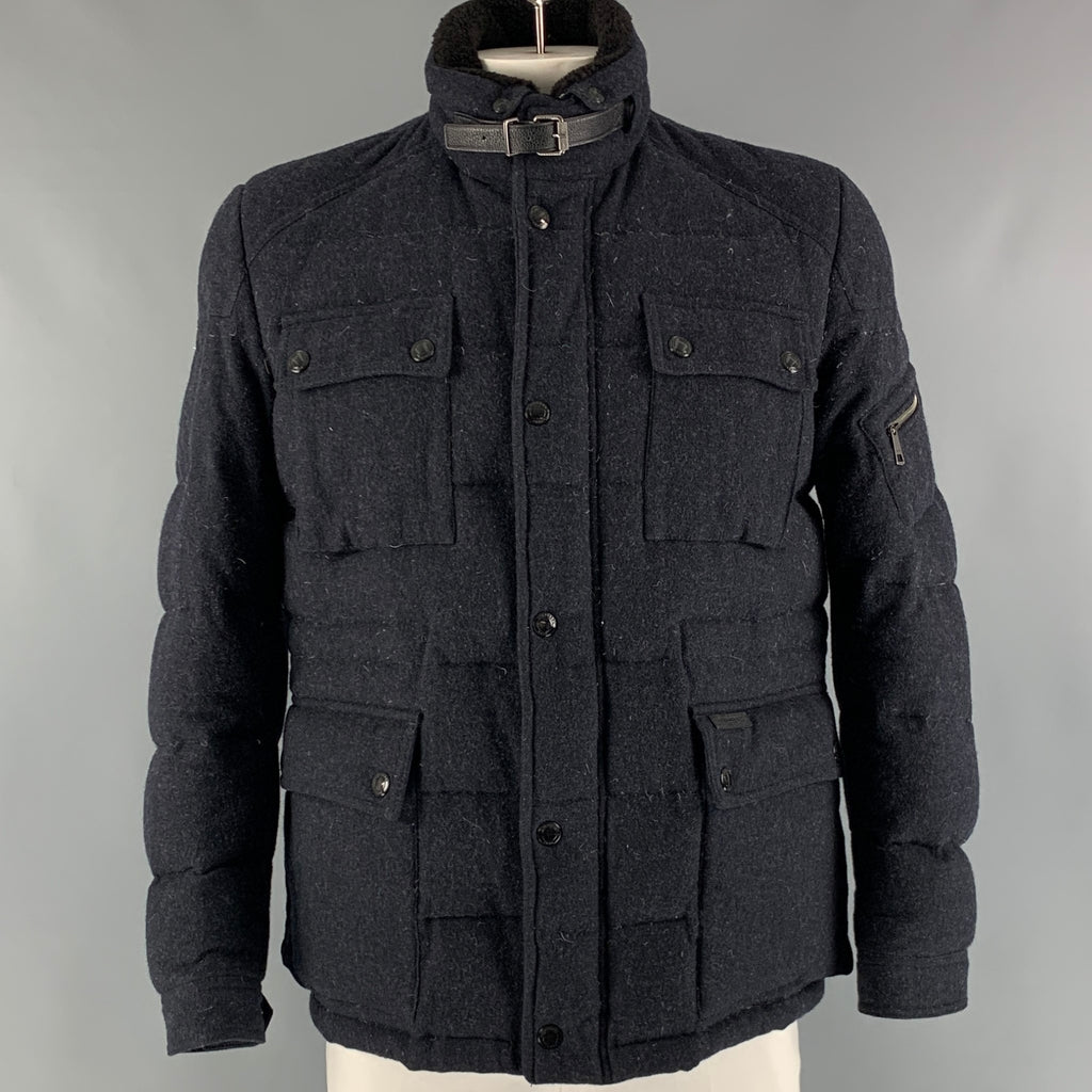 BURBERRY BRIT Size L Navy Quilted Wool Polyamide Jacket