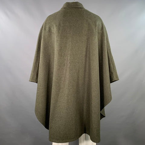 HUBERTUS Size L Green Wool Blend Hidden Buttons Cape Coat