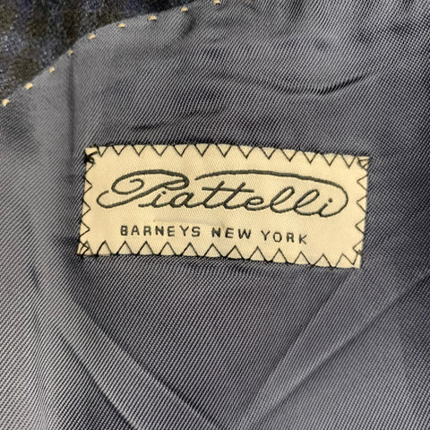 PIATTELLI Size 44 Navy Black Checkered Wool Single Breasted Sport Coat