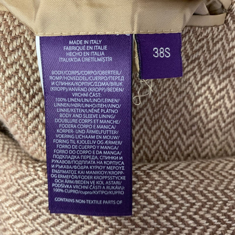 RALPH LAUREN Size 38 Tan Brown Herringbone Linen Notch Lapel Sport Coat
