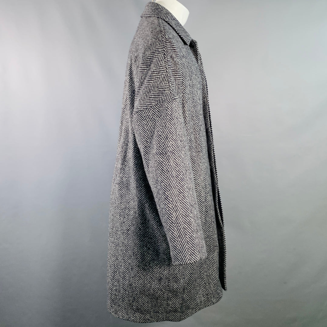 ALEX MILL Size M Grey Navy Herringbone Wool Blend Hidden Buttons Coat