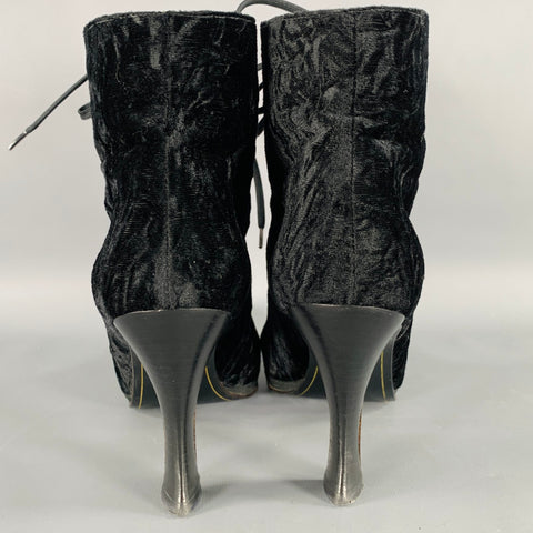 ANNE KLEIN Size 8 Black Velvet Cap Toe Lace-Up Boots