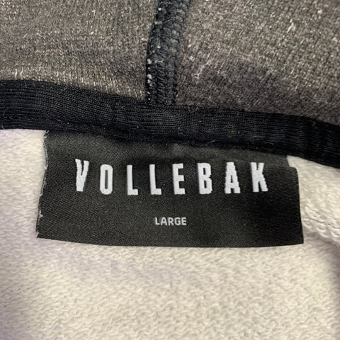 VOLLEBAK Size L Grey White Contrast Trim Cotton Hemp Hoodie Sweatshirt