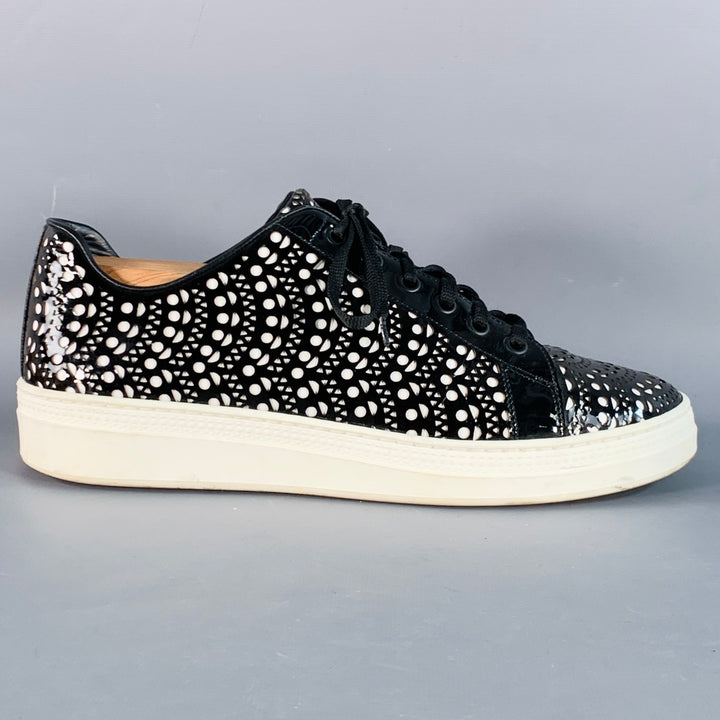 ALAIA Size 9 Black White Perforated Patent Leather Sneakers