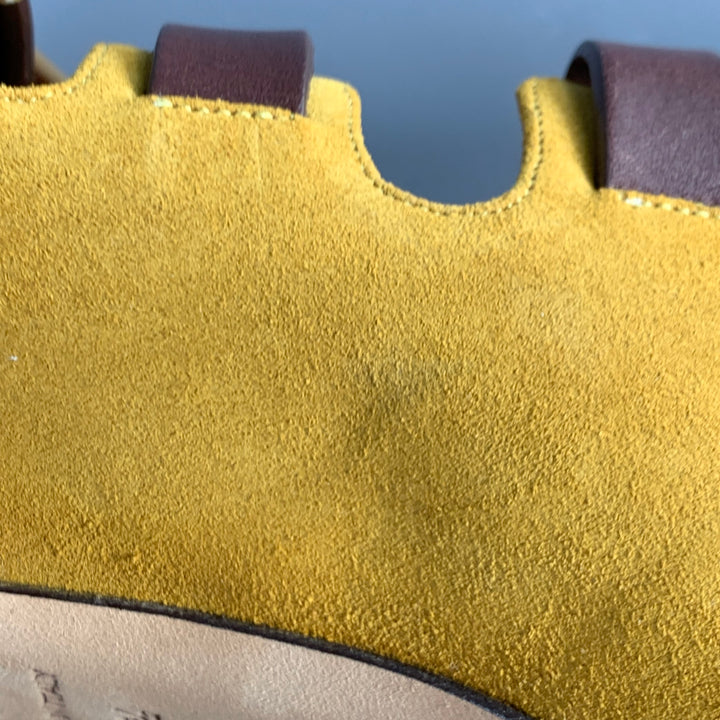 JIMMY CHOO Size 4.5 Yellow Brown Suede Buckle Stiletto Cage Boots