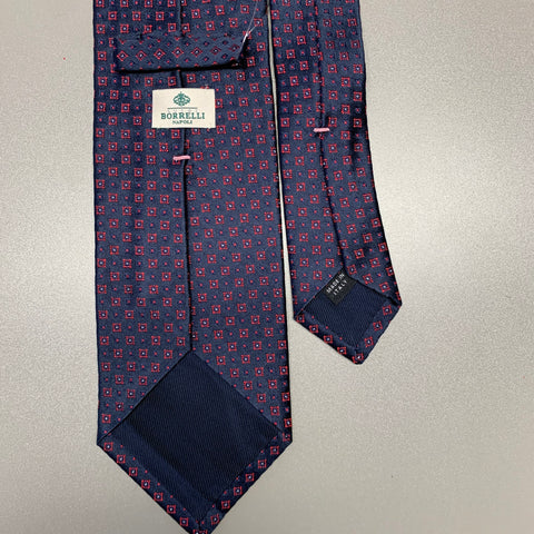 BORRELLI Navy Red Squares Silk Tie