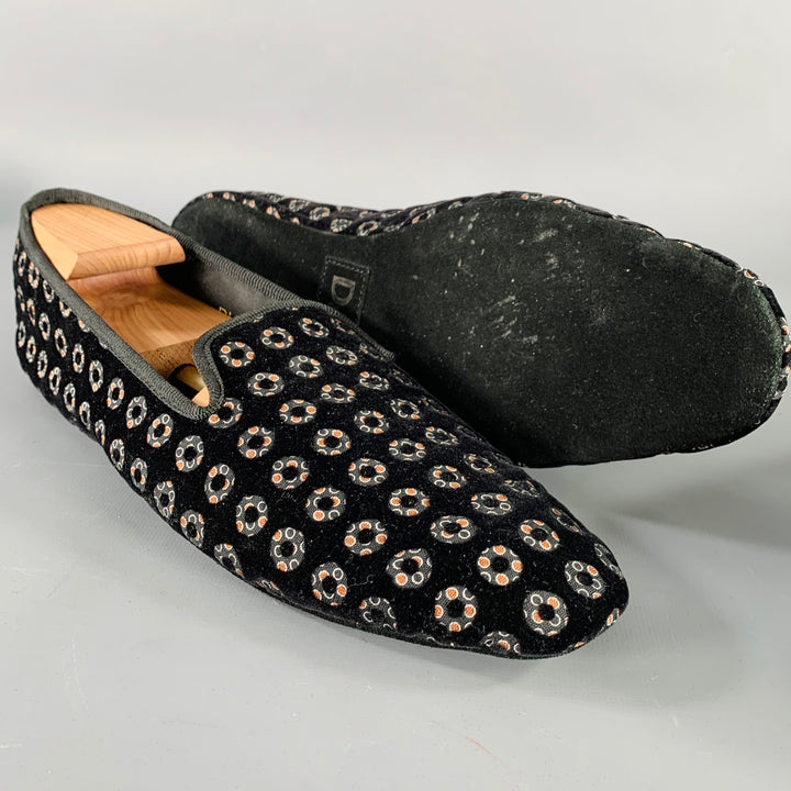 D&G by DOLCE & GABBANA Size 10 Black Orange Circles Velvet Slip On Loafers