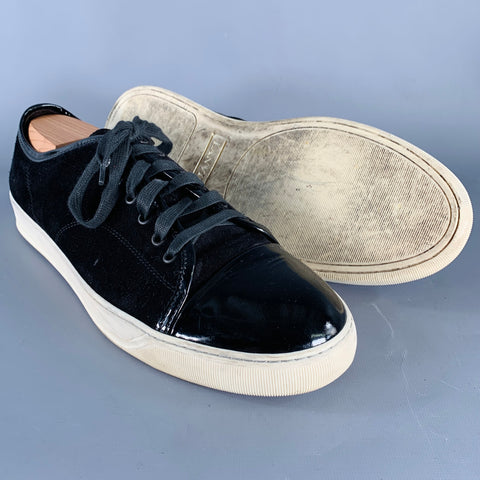 LANVIN Size 11 Black Mixed Fabrics Suede Low Top Sneakers