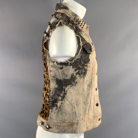 NO BRAND Size M Grey Beige Leopard  Print Cotton Studded Vest