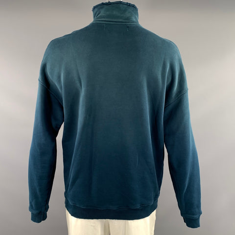 STAY HUMAN ON EARTH Size L Navy Turqoise Distressed Cotton 1/4 Zip Sweatshirt