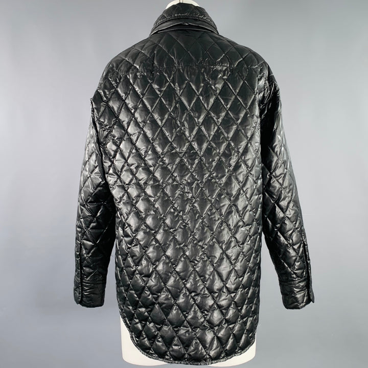 THEORY Size S Black Faux Leather Quilted Snaps Shirt Jacket