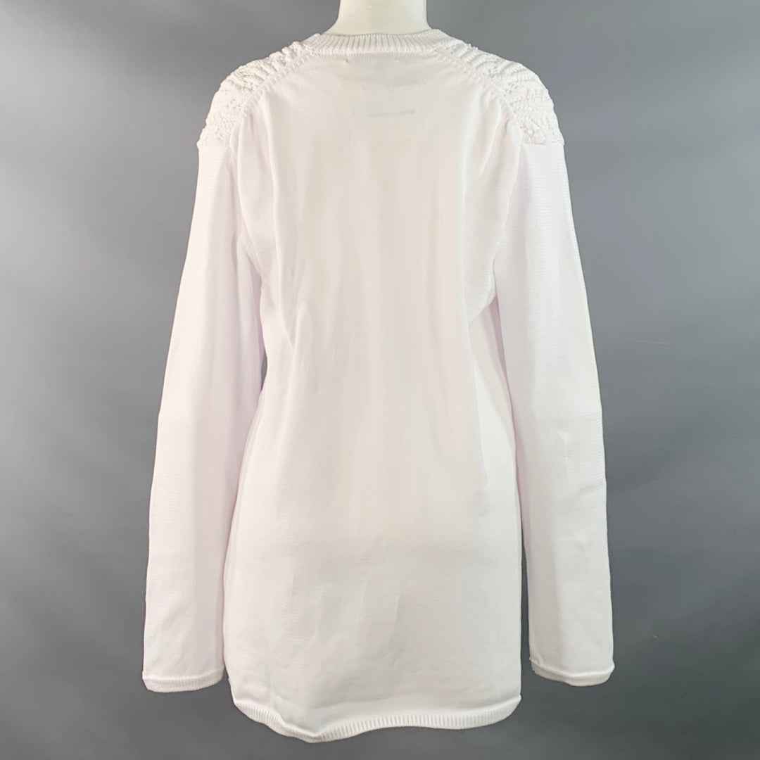 COMME des GARCONS 2022 Size M White Cable Knit Polyester Crew Neck Sweater
