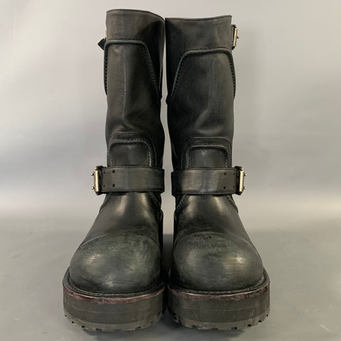 BALENCIAGA Size 8 Black Leather Motorcycle Boots