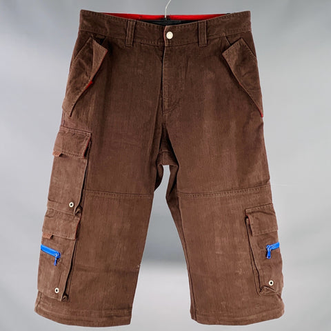 D&G by DOLCE & GABBANA Size 32 Brown Red Corduroy Cotton Cargo Convertible Zip Off Casual Pants