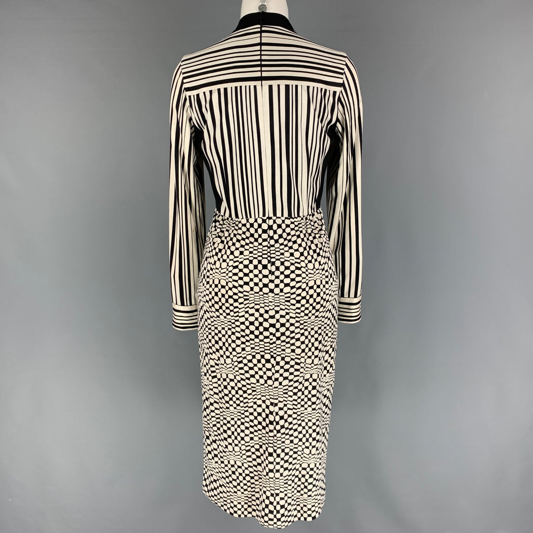 MARC JACOBS Size 2 Black White Silk Graphic Long Sleeve Midi Dress