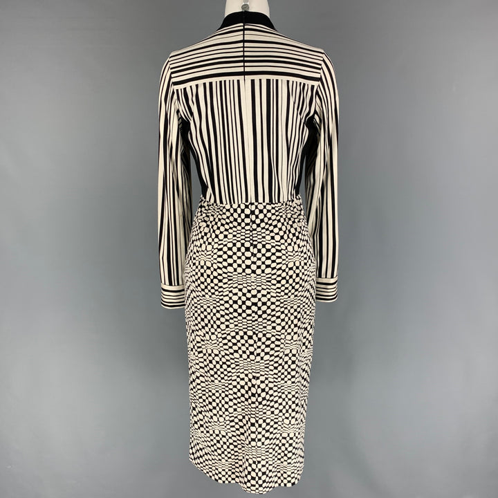 MARC JACOBS Size 2 Black White Silk Graphic Long Sleeve Midi Dress