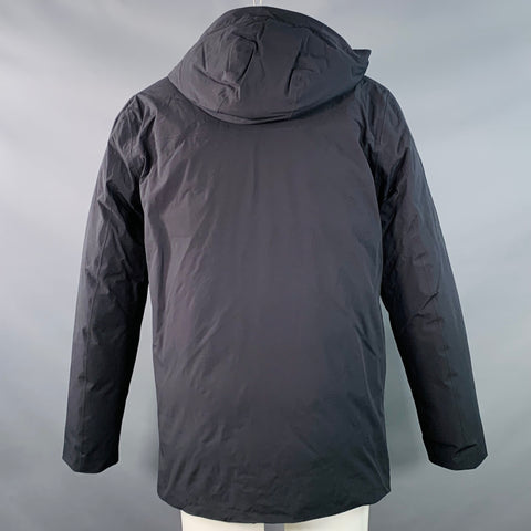 KJUS Size M Gian Black Polyamide Hooded Down Filled Zip Snaps Ski Jacket