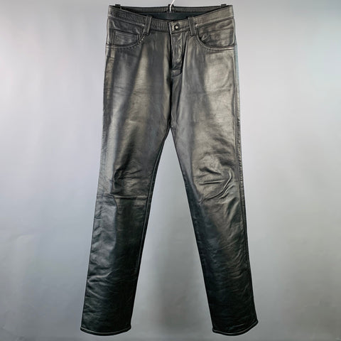MR. S LEATHER Size 33 Black Leather Jean Cut Straight Casual Pants