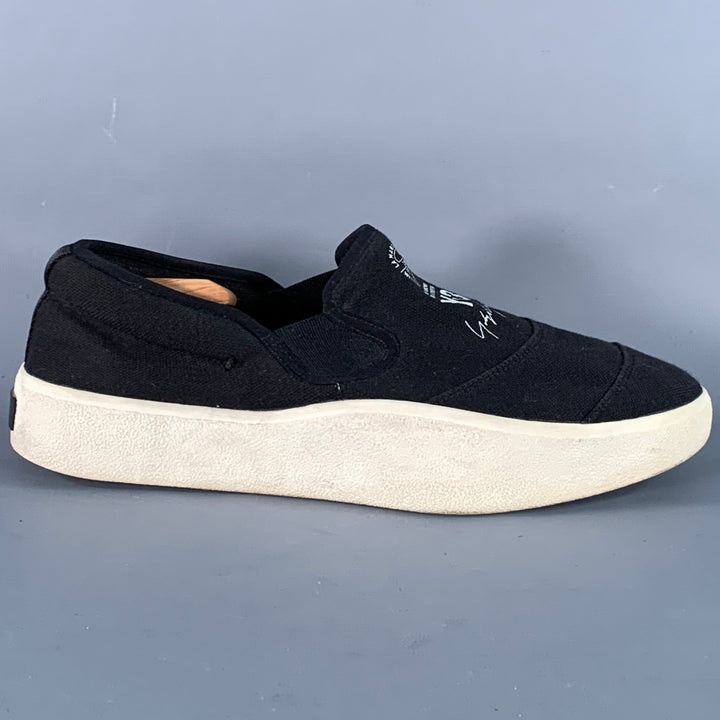 Y-3 2018 Size 10 Tangutsu Black White Logo Canvas Slip On Sneakers