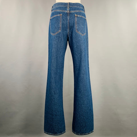 G Size 27 Blue Cotton High Waisted Wide Leg Jeans