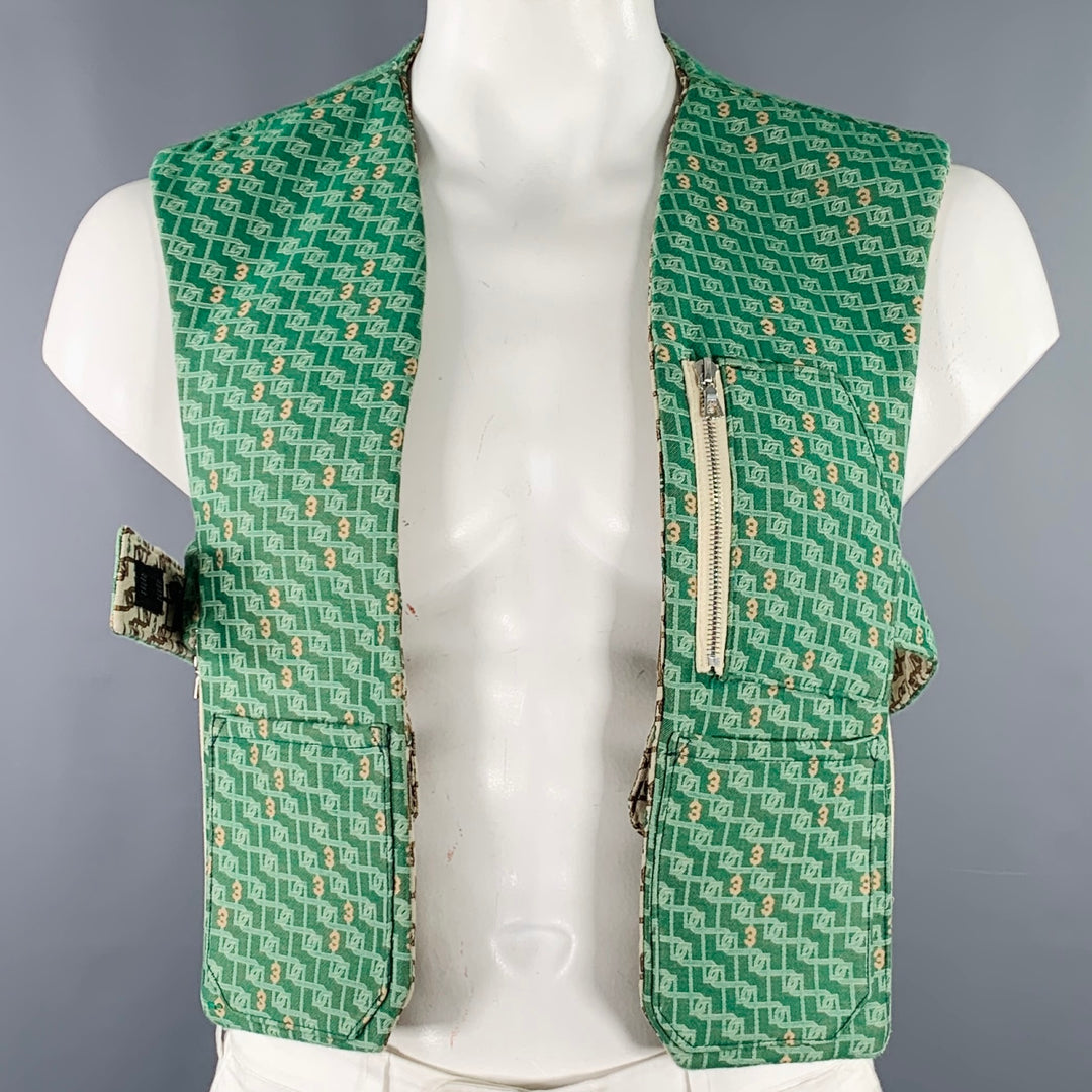 3.PARADIS SS22 Size L Green Jacquard Wool Notch Lapel Coat