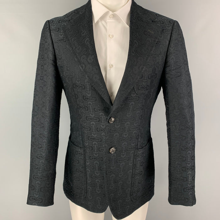 GUCCI par TOM FORD Taille 36 Manteau de sport à revers cranté en coton et soie jacquard noir